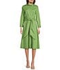 Color:Green - Image 1 - BOSS by Hugo Boss Debrana Point Collar Long Sleeve Button Front Belted A-Line Dress