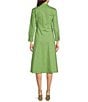 Color:Green - Image 2 - BOSS by Hugo Boss Debrana Point Collar Long Sleeve Button Front Belted A-Line Dress