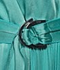 Color:Teal - Image 3 - BOSS by Hugo Boss Diconica Silky Satin Surplice V-Neck Short Sleeve Belted Plisse Midi Dress