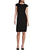 Color:Black - Image 1 - BOSS by Hugo Boss Dironah Italian Virgin Wool Crew Neck Cap Sleeve Sheath Dress