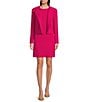 Color:Bright Pink - Image 3 - BOSS by Hugo Boss Docanah Tweed Wool Blend Woven Crew Neck Short Sleeve Flap Pocket Sheath Dress