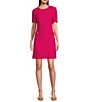 Color:Bright Pink - Image 1 - BOSS by Hugo Boss Docanah Tweed Wool Blend Woven Crew Neck Short Sleeve Flap Pocket Sheath Dress