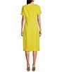 Color:Tennis Yellow - Image 2 - BOSS by Hugo Boss Dukeva Stretch Woven Round Neck Short Sleeve Midi Sheath Dress