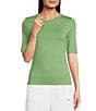 Color:Green - Image 1 - BOSS by Hugo Boss Efita Solid Knit Crew Neck Short Sleeve Shirt