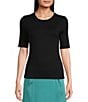 Color:Black - Image 1 - BOSS by Hugo Boss Efita Solid Knit Crew Neck Short Sleeve Coordinating Shirt