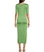Color:Open Green - Image 2 - BOSS by Hugo Boss Etalicy Knit Crew Neck Short Sleeve Asymmetrical Ruched Sheath Midi Dress