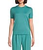 Color:Teal - Image 1 - BOSS by Hugo Boss Falyssiasi Soft Knit Virgin Wool Crew Neck Short Sleeve Top