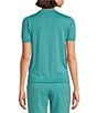 Color:Teal - Image 2 - BOSS by Hugo Boss Falyssiasi Soft Knit Virgin Wool Crew Neck Short Sleeve Top