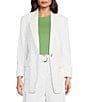 Color:White - Image 1 - BOSS by Hugo Boss Jasena Single Breasted Linen Blend Flap Pocket Notch Lapel Cuffed Long Sleeve Pocketed Coordinating Blazer