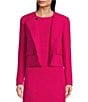 Color:Bright Pink - Image 1 - BOSS by Hugo Boss Jesetta Tweed Wool Blend Open Lapel Long Sleeve Flap Pocket Double Breasted Cropped Jacket