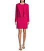 Color:Bright Pink - Image 3 - BOSS by Hugo Boss Jesetta Tweed Wool Blend Open Lapel Long Sleeve Flap Pocket Double Breasted Cropped Jacket