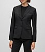 Color:Black - Image 1 - BOSS by Hugo Boss Juleah Virgin Wool Peak Lapel Collar Two-Button Coordinating Blazer Jacket