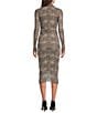 Hugo Boss BOSS by Hugo Boss Printed Mesh Mock Neck Long Sleeve Midi Dress, Color:Basalt - Image 2