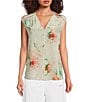 Color:Shell Pink Distorted Flowers - Image 1 - BOSS by Hugo Boss Silk Binadi Floral Print V-Neck Sleeveless Blouse