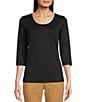 Color:Black - Image 1 - BOSS by Hugo Boss Skin Touch Knit Scoop Neck 3/4 Sleeve Top