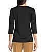 Color:Black - Image 2 - BOSS by Hugo Boss Skin Touch Knit Scoop Neck 3/4 Sleeve Top
