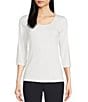 Color:White - Image 1 - BOSS by Hugo Boss Stretch Knit Scoop Neck 3/4 Sleeve Shirt