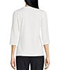Color:White - Image 2 - BOSS by Hugo Boss Stretch Knit Scoop Neck 3/4 Sleeve Shirt