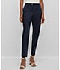 Color:Dark Blue - Image 1 - BOSS by Hugo Boss Tachinoa Classic Stretch Cotton Twill Tapered Slim Leg Pleated Ankle Pants
