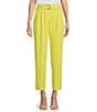 Color:Tennis Yellow - Image 1 - BOSS by Hugo Boss Tapiah Coordinating Straight Tapered-Leg Pleated Belted Cropped Pants