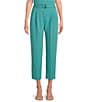 Color:Teal - Image 1 - BOSS by Hugo Boss Tapiah Coordinating Straight Tapered-Leg Pleated Belted Cropped Pants