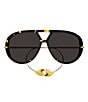 Women's Gold Abstract Detailing Drop 63mm Shield Sunglasses - Image 5