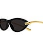 Bottega Veneta New Knot 56mm Cat Eye Statment Sunglasses, Color:Shiny Black - Image 3