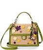 BRAHMIN Flora Collection Small Hallie 3D Floral Applique Raffia Satchel Bag - Image 1