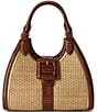 BRAHMIN Jardim Collection Adrian Raffia Buckle Detail Satchel Bag, Color:Caramel - Image 1