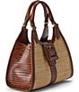 BRAHMIN Jardim Collection Adrian Raffia Buckle Detail Satchel Bag, Color:Caramel - Image 4