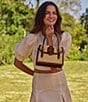 BRAHMIN Jardim Collection Small Hallie Raffia Buckle Detail Satchel Bag, Color:Caramel - Image 5