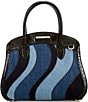BRAHMIN Lismore Collection Retro Blue Denim Rosetta Satchel Bag, Color:Retro Blue - Image 1