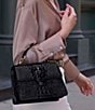 BRAHMIN Melbourne Collection Black Hallie Satchel Bag, Color:Black - Image 5