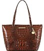 Color:Pecan - Image 1 - Melbourne Collection Leather Crocodile-Embossed Medium Asher Tasseled Tote Bag
