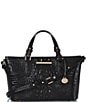 BRAHMIN Melbourne Collection Mini Asher Crocodile-Embossed Tote Bag, Color:Black - Image 1