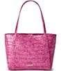 BRAHMIN Pink Alba Collection Mona Flat Croc Embossed Tote Bag - Image 1