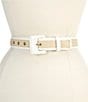 BRAHMIN Wide Covered Leather & Straw Buckle Belt, Color:Sea Salt White Straw - Image 1