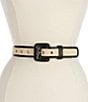 BRAHMIN Wide Covered Leather & Straw Buckle Belt, Color:Black Classic Straw - Image 1