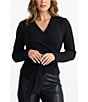 Brave + True Knit Long Sleeve Pile Wrap Tie Front Top, Color:Black - Image 3