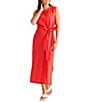 Brave + True Linen Blend Sleeveless Tie Front Smocked Back Midi Dress - Image 5