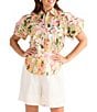 Brave + True Meadow Floral Collared Short Puff Sleeve Button Front Blouse - Image 1