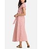 Brave + True Portia Short Sleeve Striped Collared Button Front Midi Shirt Dress, Color:White/Red Stripe - Image 3