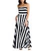 Brave + True Thandie Sleeveless Strapless Horizontal Bodice Stripe Fit And Flare Maxi Dress, Color:Navy Stripe - Image 3