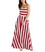 Brave + True Thandie Sleeveless Strapless Horizontal Bodice Stripe Fit And Flare Maxi Dress, Color:Red Stripe - Image 1