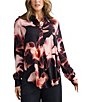 Brave + True Coordinating Floral Print Woven Long Sleeve Astrid Collared Top, Color:Night Orchid - Image 1