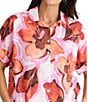 Brave + True Alice Short Sleeve Floral Print Button Down Blouse, Color:Azalea - Image 3