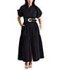 Brave + True Short Puff Sleeve Amour Contrast Piping Button Front Belted Maxi Dress, Color:Black - Image 1