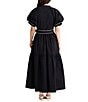 Brave + True Short Puff Sleeve Amour Contrast Piping Button Front Belted Maxi Dress, Color:Black - Image 2