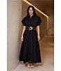 Brave + True Short Puff Sleeve Amour Contrast Piping Button Front Belted Maxi Dress, Color:Black - Image 4
