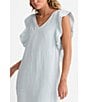 Brave + True Linen V-Neck Short Flutter Sleeve Shift Dress, Color:Sky - Image 4